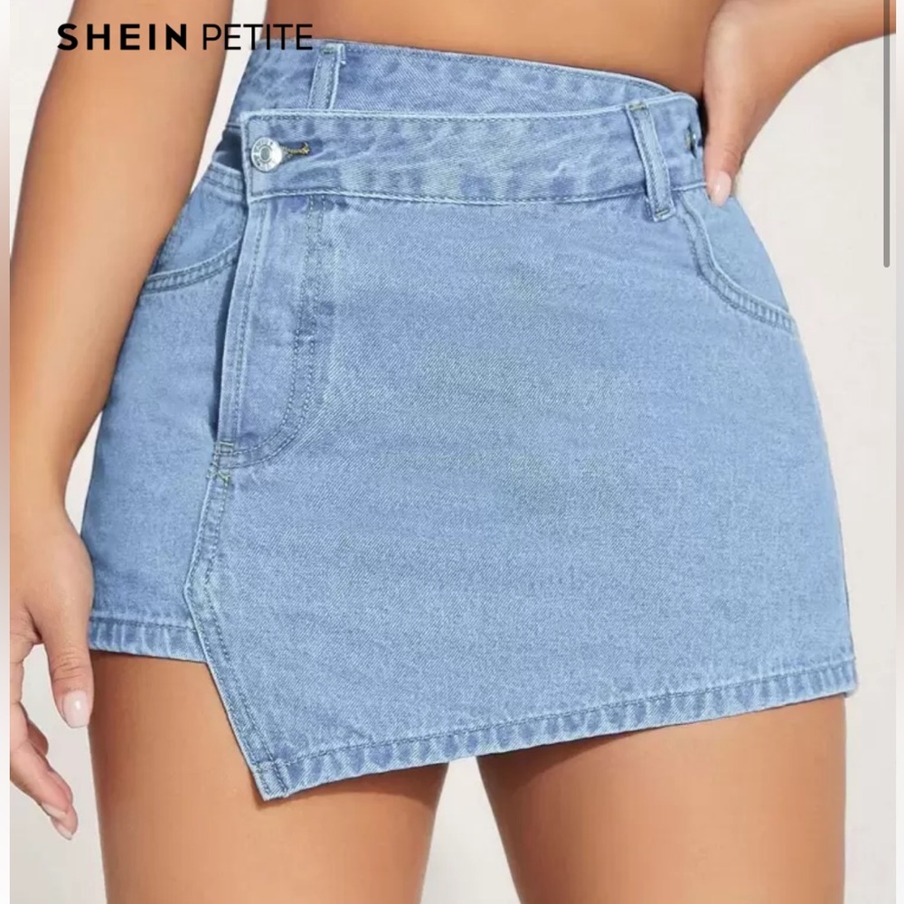 SHEIN Asymmetrical Denim Skirt - Light Blue